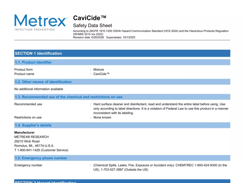 CaviCide US GHS EN SDS